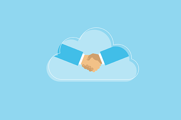 cloud behind partners shaking hand