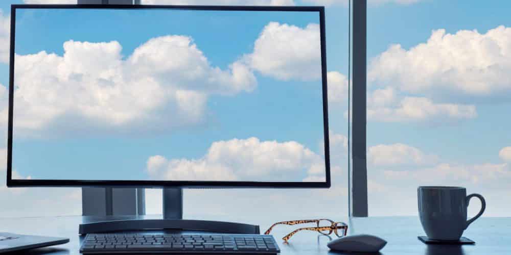 clouds on computer screen for cloud computing concept